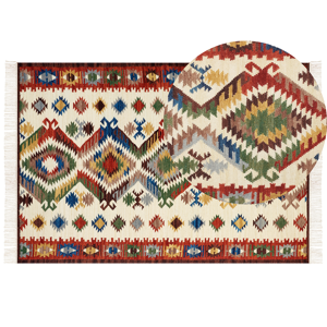 Beliani Kilim Area Rug Multicolour Wool 200 x 300 cm Hand Woven Flat Weave Oriental Pattern with Tassels Traditional Living Room Bedroom Material:Wool Size:xx200