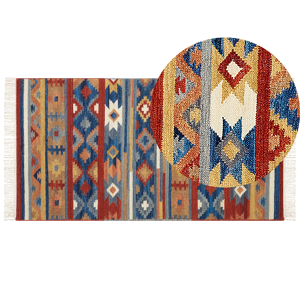 Beliani Wool Kilim Area Rug Multicolour 80 x 150 cm Hand Woven Ethnic Motif Rustic Oriental Design Material:Wool Size:xx80