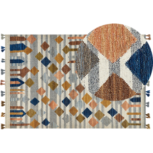 Beliani Kilim Area Rug Multicolour Wool and Cotton 200 x 300 cm Handmade Woven Boho Geometric Pattern with Tassels Material:Wool Size:xx200