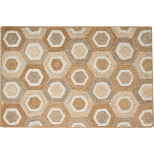 Beliani Area Rug Beige Jute 200 x 300 cm Geometric Pattern Hand Woven Boho Living Room Bedroom Material:Jute Size:xx200