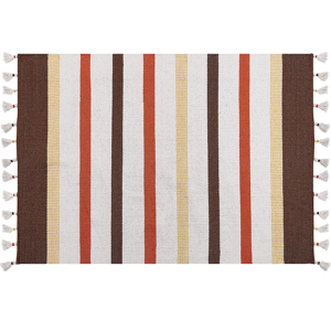 Beliani Area Rag Rug Brown and Beige Stripes Cotton 160 x 230 cm Rectangular Hand Woven Material:Cotton Size:xx160