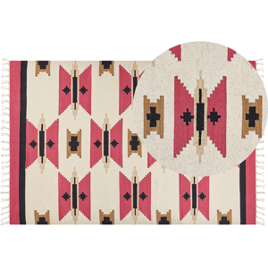 Beliani Kilim Area Rug Multicolour Cotton 200 x 300 cm Handwoven Reversible Flat Weave Geometric Pattern with Tassels Traditional Boho Living Room Bedroom Material:Cotton Size:xx200