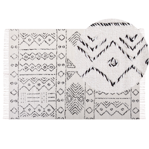 Beliani Wool Area Rug Off-White and Black Aztec Pattern 140 x 200 cm  cm Low Pile Modern Vintage Material:Wool Size:xx140