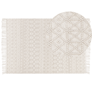 Beliani Rug Light Beige Wool Polyester 160 x 230 cm Geometric Pattern Tassels Boho Modern  Material:Wool Size:xx160