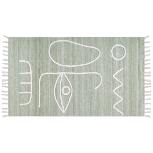 Beliani Area Handwoven Rug Light Green Polyester 80 x 150 cm Rectangle Abstract Pattern with Tassels Rectangular Boho Indoor Outdoor Material:Polyester Size:xx80