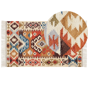 Beliani Kilim Area Rug Multicolour Wool and Cotton 80 x 150 cm Handmade Woven Boho Patchwork Pattern with Tassels Material:Wool Size:xx80