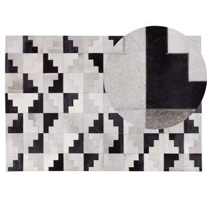 Beliani Rug Black with Grey Leather 140 x 200 cm Modern Patchwork Handmade Rectangular Carpet Material:Cowhide Leather Size:xx140