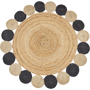 Beliani Area Rug Natural Jute Black Round Country Living Room ø 140 cm Material:Jute Size:xx140