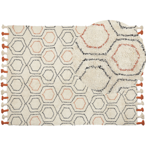 Beliani Area Rug Beige and Orange Cotton 160 x 230 cm Geometric Pattern Hand Tufted Shaggy with Tassels Design Living Room Bedroom Boho Material:Cotton Size:xx160