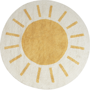 Beliani Area Rug Light Beige and Yellow Cotton ø 140 cm Round Boho Style Living Room Kids Children's Room Material:Cotton Size:xx140