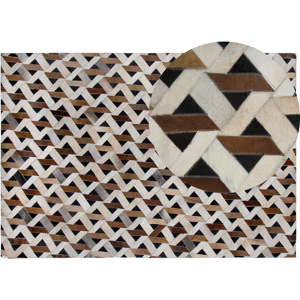 Beliani Area Rug Carpet Brown and Grey Leather Geometric Pattern 160 x 230 cm Rustic Boho Material:Leather Size:xx160