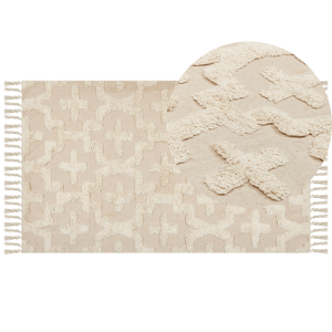 Beliani Area Rug Beige Cotton 80 x 150 cm Minimalistic Tufted Shaggy Geometric Pattern Living Room Bedroom Material:Cotton Size:xx80