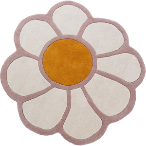 Beliani Kids Rug Multicolor Wool ⌀ 120 cm Hand Tufted Flower Shaped Material:Wool Size:xx120