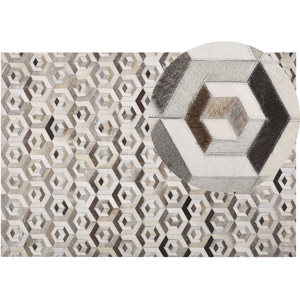 Beliani Rectangular Area Rug Beige and Brown Cowhide Leather 160 x 230 cm Patchwork Geometric Pattern Retro Material:Cowhide Leather Size:xx160