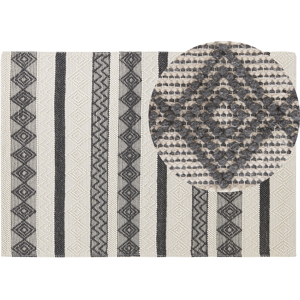 Beliani Area Rug Beige and Grey Wool Polyester 160 x 230 cm Hand Woven Geometric Pattern Boho Living Room Bedroom Material:Wool Size:xx160