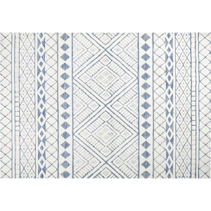 Beliani Area Rug White and Blue Polyester Cotton Backing 160 x 230 cm Decorative Floor Mat Modern Design Living Room Bedroom Material:Polyester Size:xx160