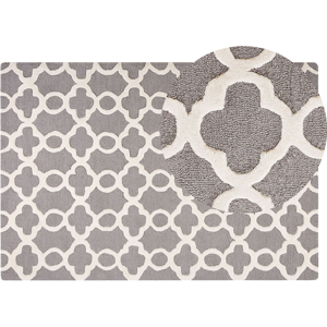 Beliani Rug Grey Wool 140 x 200 cm Trellis Quatrefoil Pattern Hand Tufted Oriental Moroccan Clover Material:Wool Size:xx140