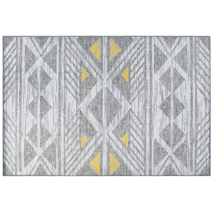 Beliani Rug Grey with Yellow Polyester 140 x 200 cm Low Pile Geometric Pattern  Material:Polyester Size:xx140