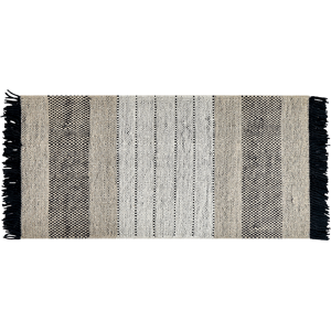 Beliani Rug Beige and Black Wool Cotton 80 x 150 cm Hand Woven Flat Weave with Tassels Material:Wool Size:xx80