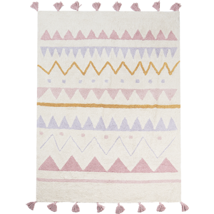 Beliani Area Rug Beige and Pink Cotton Abstract Pattern 140 x 200 cm Low Pile with Tassels for Children Playroom  Material:Cotton Size:xx140