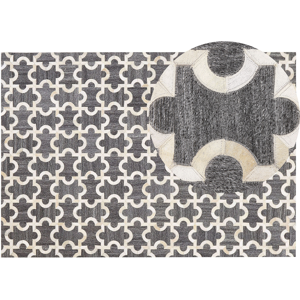 Beliani Area Rug Grey and Beige Jacquard Cowhide Leather Puzzle Geometric Pattern Retro 160 x 230 cm Material:Jacquard Size:xx160