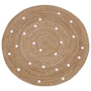 Beliani Round Area Rug Beige Jute ø 140 cm Solid With Polka Dot Pattern Material:Jute Size:xx140