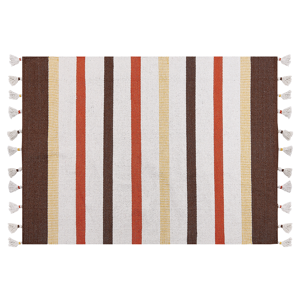 Beliani Area Rag Rug Brown and Beige Stripes Cotton 140 x 200 cm Rectangular Hand Woven Material:Cotton Size:xx140