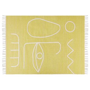 Beliani Area Handwoven Rug Yellow Polyester 140 x 200 cm Rectangle Abstract Pattern with Tassels Rectangular Boho Indoor Outdoor Material:Polyester Size:xx140