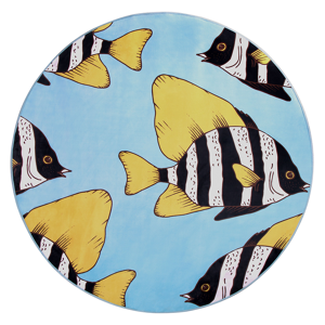Beliani Round Rug Blue and Yellow Printed Fish ø 140 Low Pile for Children Material:Polyester Size:xx140