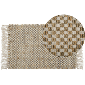 Beliani Runner Rug Beige Jute and Cotton 50 x 80 cm Fringed Hand Woven Boho Hallway Bedroom Material:Cotton Size:xx50