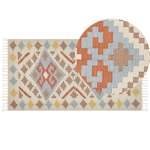 Beliani Kilim Area Rug Multicolour Cotton 80 x 150 cm Low Pile Geometric Pattern with Tassels Rectangular Traditional Material:Cotton Size:xx80