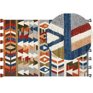 Beliani Kilim Area Rug Multicolour Wool and Cotton 200 x 300 cm Handmade Woven Boho Geometric Pattern with Tassels Material:Wool Size:xx200