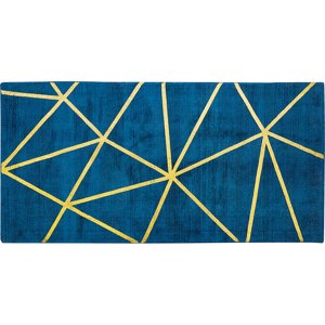 Beliani Area Rug Blue with Gold Geometric Pattern Viscose with Cotton 80 x 150 cm Handloomed Modern Glam Style Material:Viscose Size:xx80