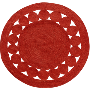 Beliani Area Rug Red Jute ø 120 cm Round Handwoven Boho Style Hallway Living Room Bedroom Material:Jute Size:xx120