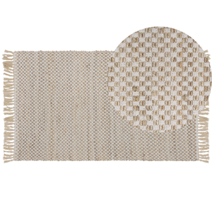 Beliani Area Rug Beige Jute and Cotton 80 x 150 cm Fringed Hand Woven Boho Hallway Bedroom Material:Cotton Size:xx80