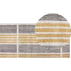 Beliani Area Rug Yellow and Black Cotton 80 x 150 cm Flat Weave Jacquard Woven Striped Pattern Boho Living Room Bedroom Material:Cotton Size:xx80