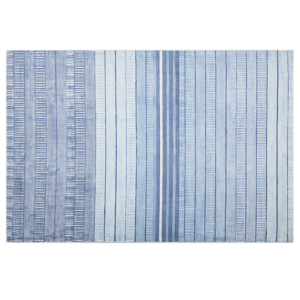 Beliani Rug Blue Viscose 140 x 200 cm Striped Geometric Pattern Hand Woven Material:Viscose Size:xx140