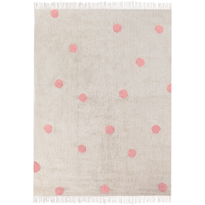 Beliani Area Rug Beige and Pink Cotton Dots Pattern 140 x 200 cm Low Pile for Children Playroom  Material:Cotton Size:xx140