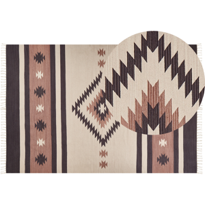 Beliani Klim Area Rug Beige and Brown Cotton 200 x 300 cm Cut Shuttle Handwoven Floor Wall Rug Geometric Reversible Pattern Tassels Material:Cotton Size:xx200