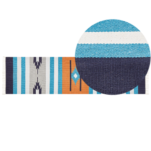 Beliani Kilim Runner Rug Multicolour Cotton 80 x 300 cm Handwoven Reversible Flat Weave Geometric Pattern with Tassels Traditional Boho Hallway Material:Cotton Size:xx80