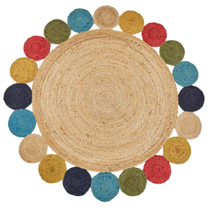 Beliani Area Rug Natural Jute Multicolour Round Country Living Room ø 140 cm Material:Jute Size:xx140