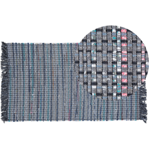 Beliani Rag Rug Grey Cotton 80 x 150 cm with Fringe Rectangular Handmade Boho Eclectic Material:Cotton Size:xx80