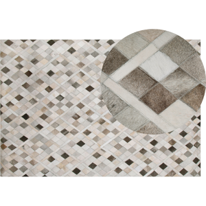 Beliani Area Rug Carpet Grey and Beige Leather Chequered 140 x 200 cm Rustic Modern Material:Cowhide Leather Size:xx140