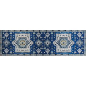 Beliani Runner Rug Blue and Beige Polyester 60 x 200 cm Geometric Pattern Anti-Slip Bottom Modern Hallway Material:Polyester Size:xx60