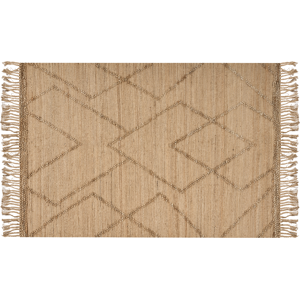 Beliani Area Rug Beige Jute 160 x 230 cm Handwoven Lines Geometric Pattern with Tassels Natural Boho Style Textile Material:Jute Size:xx160