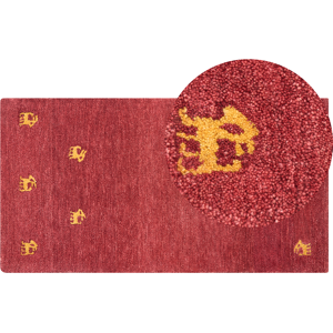 Beliani Area Rug Red Wool 80 x 150 cm Rectangular Yellow Animal Pattern Hand Tufted Boho Style Living Room Bedroom Kids Room Material:Wool Size:xx80