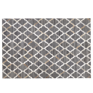 Beliani Area Rug Grey and Beige Jacquard Cowhide Leather Geometric Quatrefoil Pattern Retro 160 x 230 cm Material:Jacquard Size:xx160