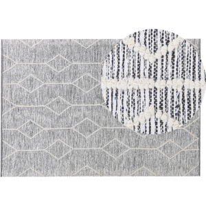 Beliani Rug Grey with Beige Wool Cotton Blend 140 x 200 cm Modern Geometric Hand Woven Flat Weave Material:Cotton Size:xx140