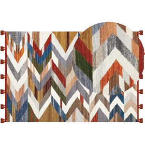 Beliani Kilim Area Rug Multicolour Wool and Cotton 160 x 230 cm Handmade Woven Boho Patchwork Pattern with Tassels Material:Wool Size:xx160