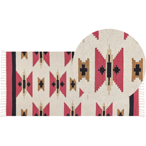 Beliani Kilim Area Rug Multicolour Cotton 80 x 150 cm Handwoven Reversible Flat Weave Geometric Pattern with Tassels Traditional Boho Living Room Bedroom Material:Cotton Size:xx80